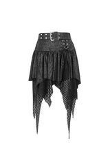 Black Lrregular Mesh Splice Buckle Women's Gothic Skirt - Product - 6