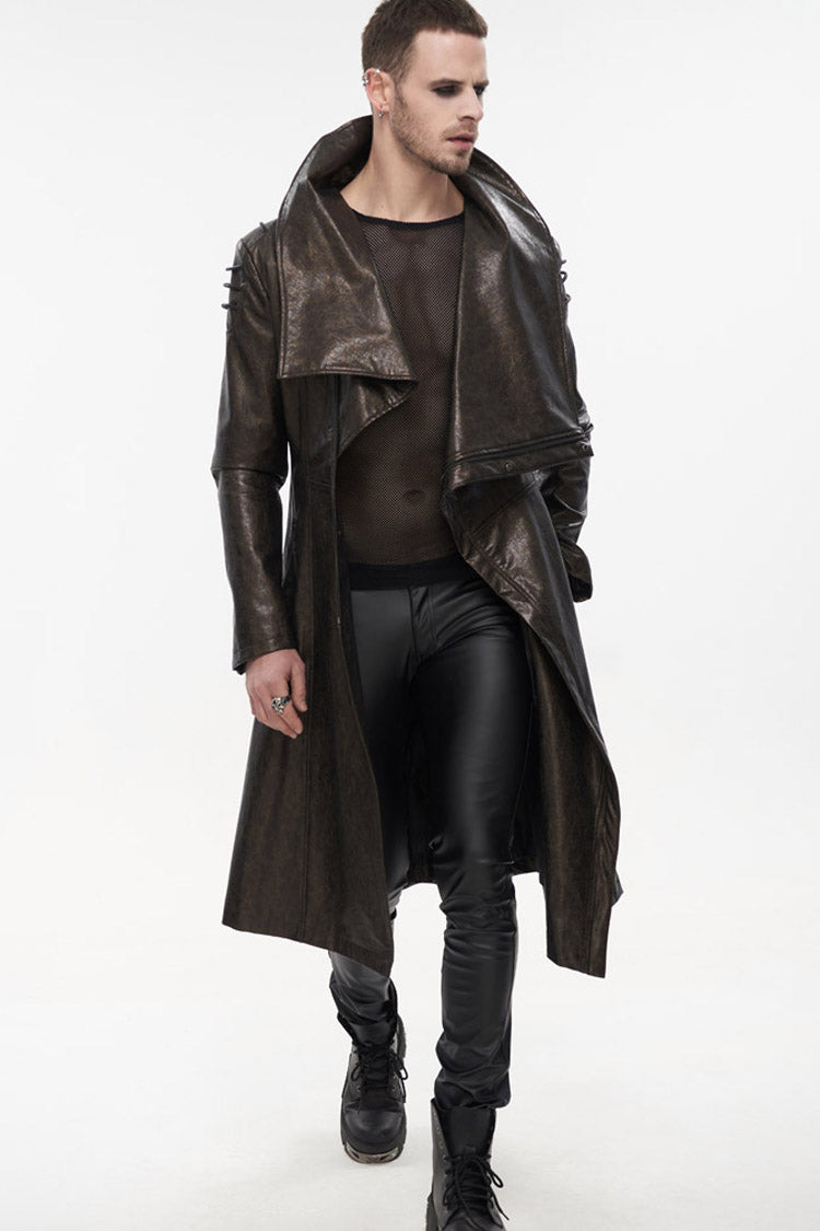 Brown Punk Exaggerated Large Collar Design Thick Rope Decoration Handsome Slim Long Men's Coat - Product - 5