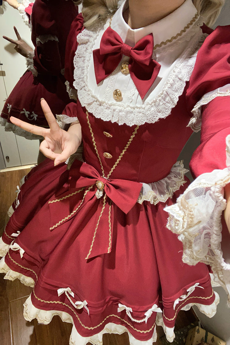 Red [Miss Flando of the New Year] Long Sleeves Ruffled Bow Sweet Lolita Dress - Product - 5
