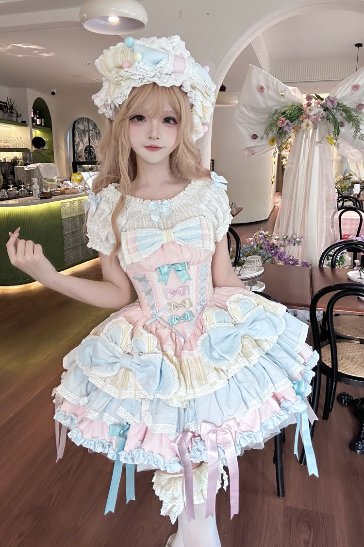 Ribbon Dance Multi-Layered Ruffle Bowknot Lace-Up Sweet Princess Lolita Dress