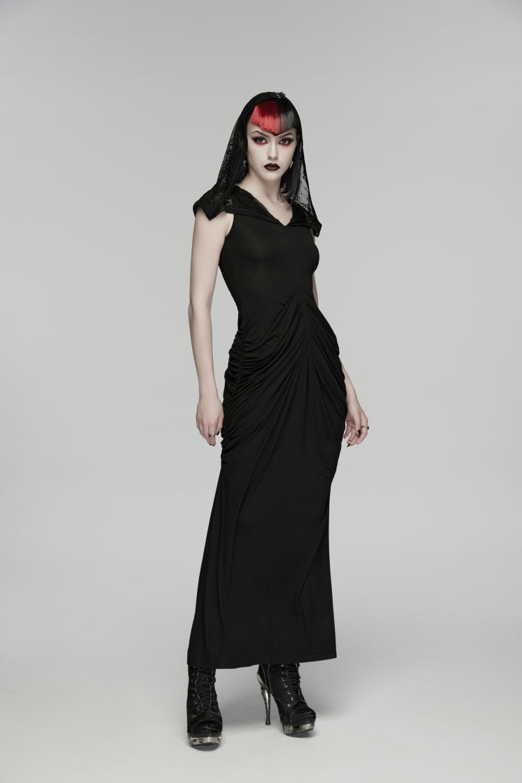 Black V Collar Short Puff Sleeves Hanayome Cut-Out Lace Pleated Women's Gothic Wedding Dress - Product - 5