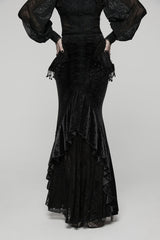 Black Printed Cut-Out Embroidered Lace Slim Irregular Women's Gothic Gorgeous Palace Cosplay Fishtail Skirt - Product - 4