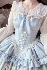 Blue [Fleeting Light and Shallow Dream] Sleeveless Multi-Layered Ruffle Bowknot Lace Slim Sweet Ballet Lolita Jsk Dress - Product - 2