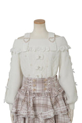 [Fluffy Heart] Boat Neck Long Sleeves Bow Jirai Kei Elegant Knitwear - White - 1
