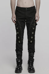 Black Buckle Skull Men's Punk Pants - Black - 1