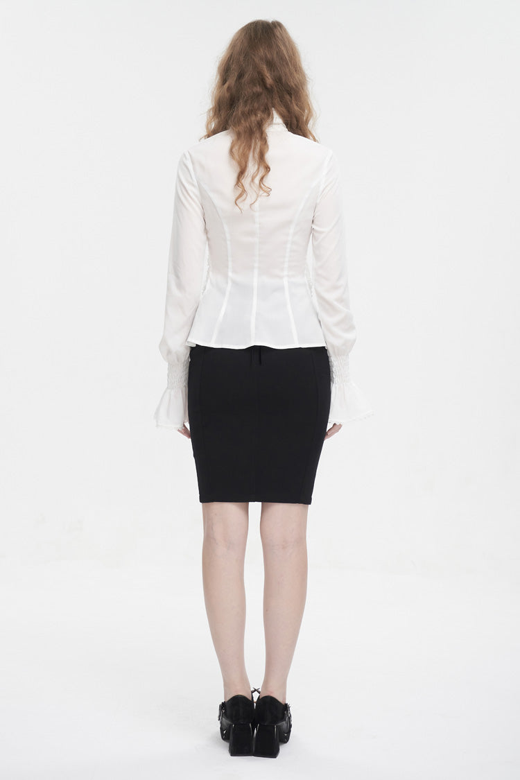 White Stand Collar Ruffled Women's Gothic Shirt - Product - 4