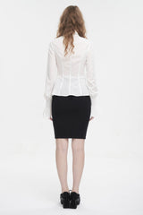 White Stand Collar Ruffled Women's Gothic Shirt - Product - 4