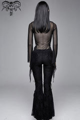 Black Mesh Horn Sleeve Snake Flocking Printed Women's Gothic Shirt - Product - 7