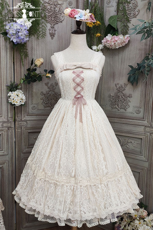 Ivory Solid Color Elegant Vintage Rose Multi-Layer Embroidery Ruffled Sweet Lolita JSK Dress - Ivory - 1