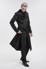 Black Lapel Collar Double Breasted Metal Cross Zip Men's Gothic Long Coat - Product - 4