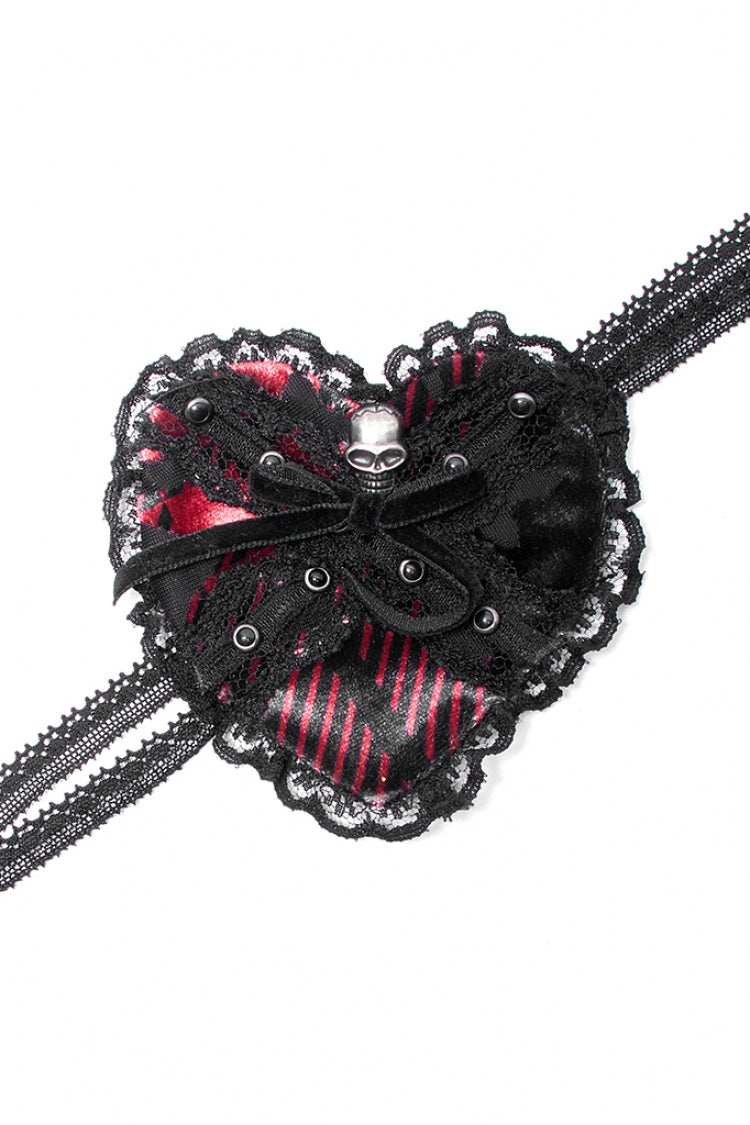 Black/Red Metal Skull Decoration Lace Heart Women's Gothic Eye Mask - Product - 5