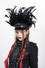 Black Women's Punk Cool Skull Plumed Chain Hat - Product - 8