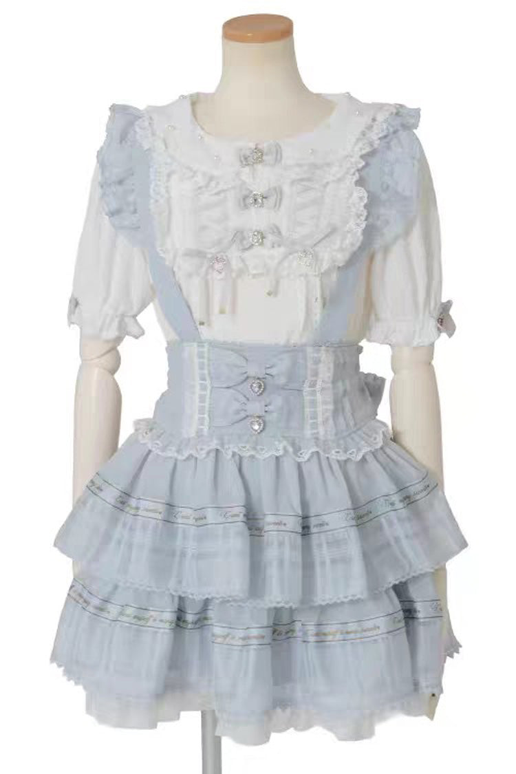 Sweet High Waisted Double-Layered Ruffle Bowknot Stitching Lace Plus Size Japanese Lolita Strap Dress 3 Colors - Product - 5