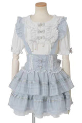 Sweet High Waisted Double-Layered Ruffle Bowknot Stitching Lace Plus Size Japanese Lolita Strap Dress 3 Colors - Product - 5