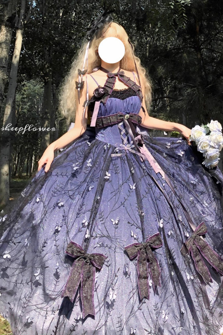 Purple [Starry Night Solo] Ruffle Hanayome Embroidery Bowknot Lace Sweet Gorgeous Lolita Jsk Dress - Product - 4