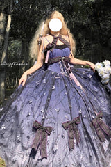 Purple [Starry Night Solo] Ruffle Hanayome Embroidery Bowknot Lace Sweet Gorgeous Lolita Jsk Dress - Product - 4