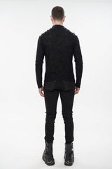 Black Punk High Collar Long Sleeve Stitched Metal Lace-Up Pentagram Hollow Texture Design Men's T-Shirt - Product - 5