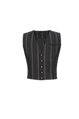 Black Retro Micro-Elastic Thick Stripe Stitching Three-Dimensional Texture Detachable Men's Punk Swallowtail Vest - Product - 7