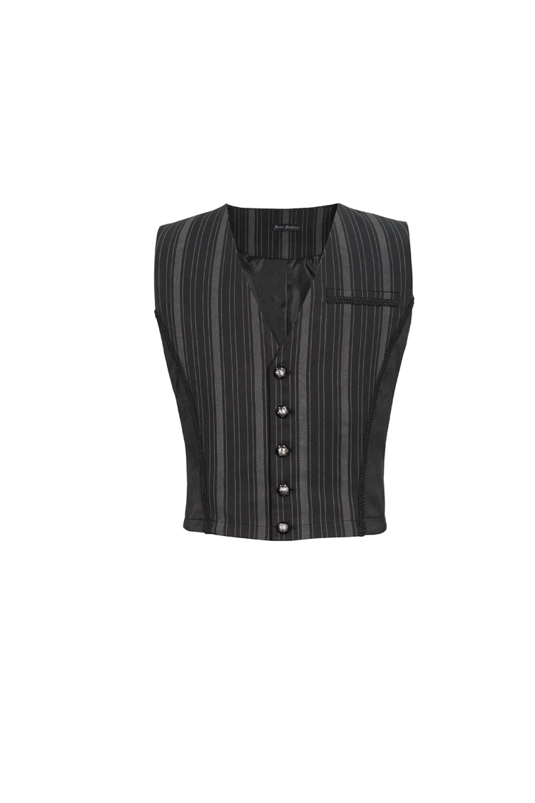 Black Retro Micro-Elastic Thick Stripe Stitching Three-Dimensional Texture Detachable Men's Punk Swallowtail Vest - Product - 7
