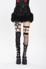 Black Plush Stitching Buckle Straps Women's Punk Shorts - Product - 8