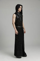Black Lace-Up Ripped Eyelet Men's Punk Skirt - Product - 6