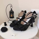 Ruffled Bow Lace Sweet Elegant Lolita Pointed Toe High Heels 4 Colors - Black - 4