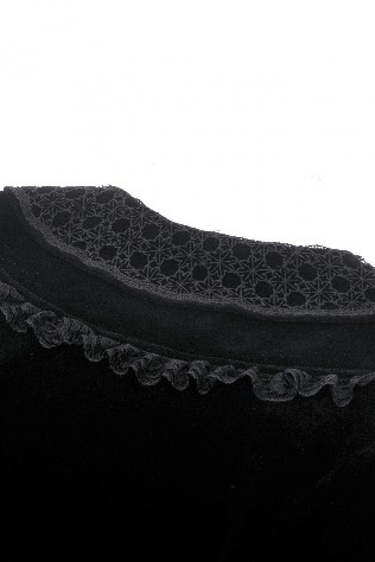 Black Long Sleeves Lace Women's Gothic Velvet Short Dress - Product - 13