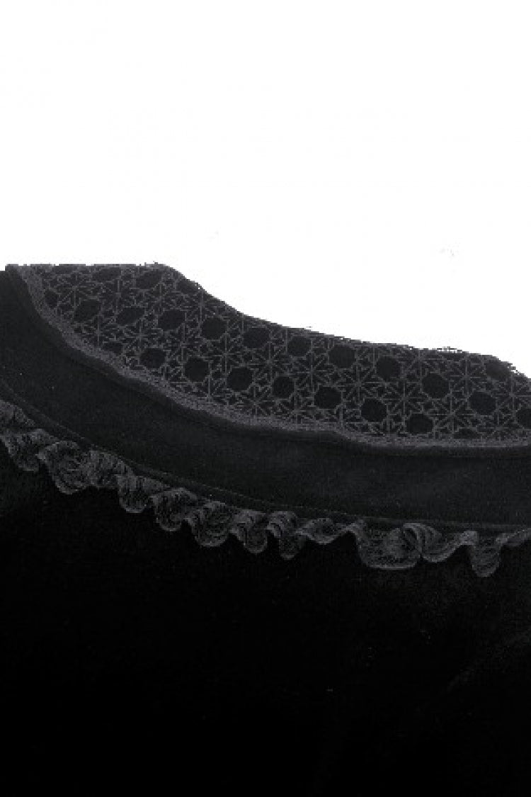 Black Long Sleeves Lace Women's Gothic Velvet Short Dress - Product - 13