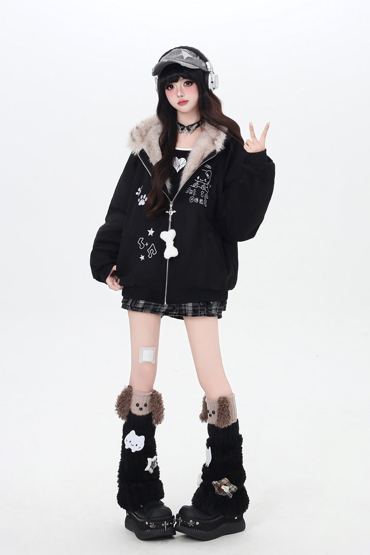 [First Generation Cute] Long Sleeves Print Cat Ear Hooded Zipper Sweet Lolita Coat 2 Colors - Product - 2