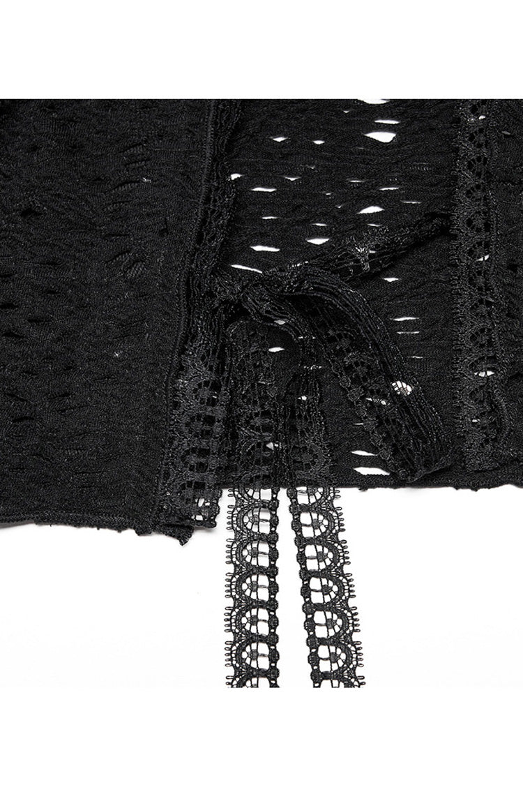 Black Gothic Lace Big Hat Hole Mysterious Horn Long Sleeve Short Women's Coat - Product - 8