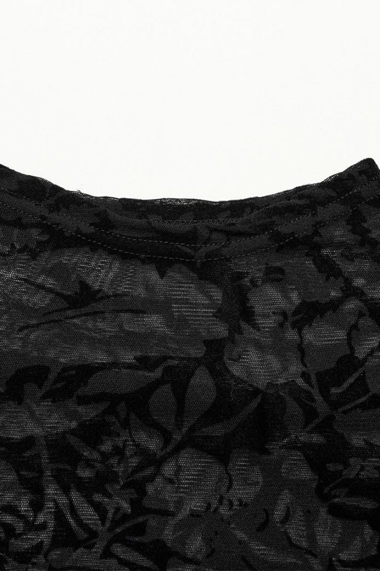 Black Long Sleeves Print Sheer Mesh Mens Gothic T-Shirt - Product - 7