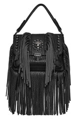 Black Studded Tassels Rivet Straps Faux Leather Women's Gothic Bag - Black - 1