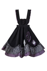 Black [Witch Academy] Double-Layered Stripe Print Ruffle Bowknot Irregular Sweet Lolita Jumper Dress - Product - 4