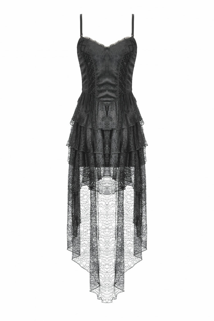 Black Sleeveless Multi-Layered Lace Women's Gothic Fishtail Slip Dress Graduation Dress - Product - 3