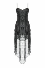 Black Sleeveless Multi-Layered Lace Women's Gothic Fishtail Slip Dress Graduation Dress - Product - 3