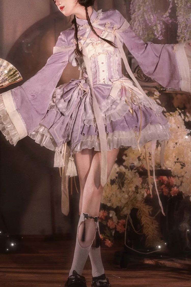 Purple White Pear Dream Multi-layer Ruffle Lace Sweet Chinese Style Princess Lolita Jsk Dress - Product - 4
