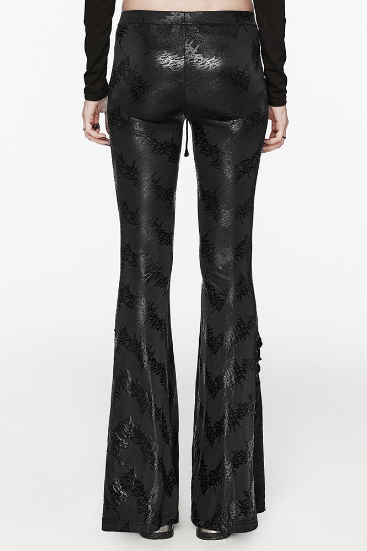 Low Waisted Thorns Print Lace-Up Women's Steampunk Flared Pants 2 Colors - Product - 3