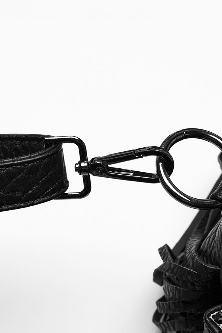 Black Studded Tassels Rivet Straps Faux Leather Women's Gothic Bag - Product - 8