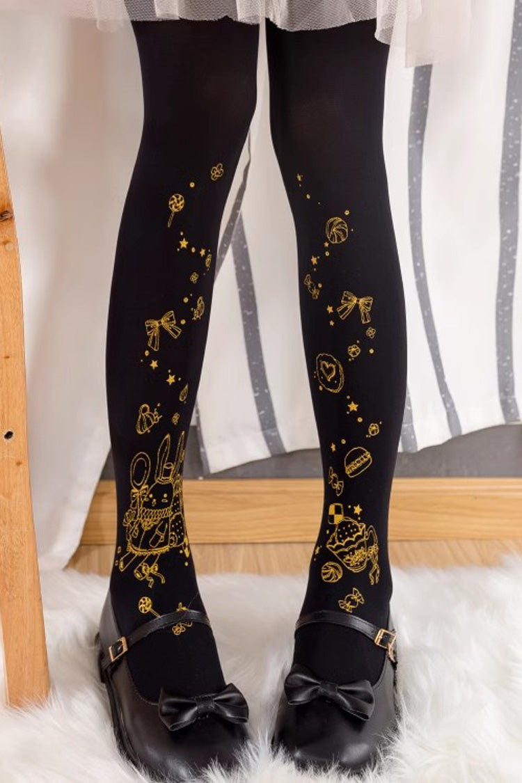 Black Hot Stamping Print Sweet Lolita Pantyhose 13 Styles - Style10 - 10