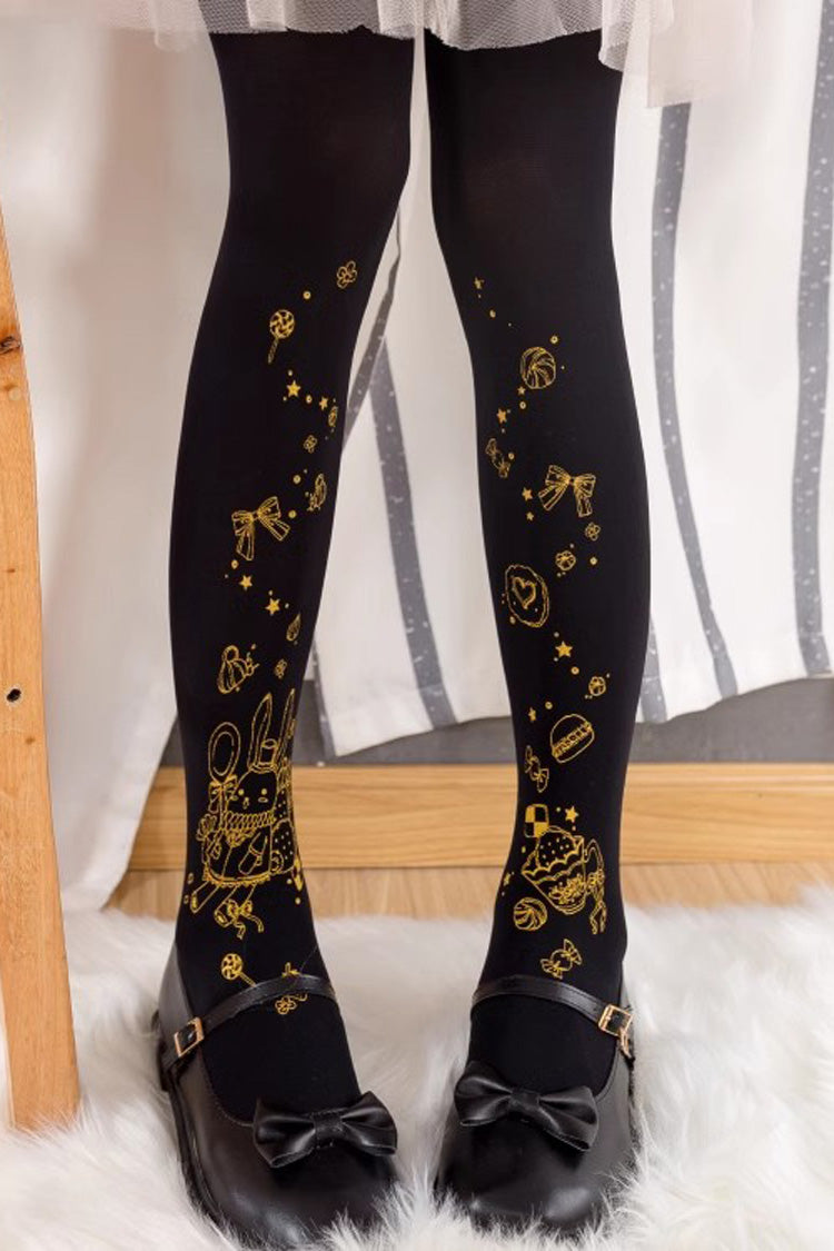 Black Hot Stamping Print Sweet Lolita Pantyhose 13 Styles - Style10 - 10