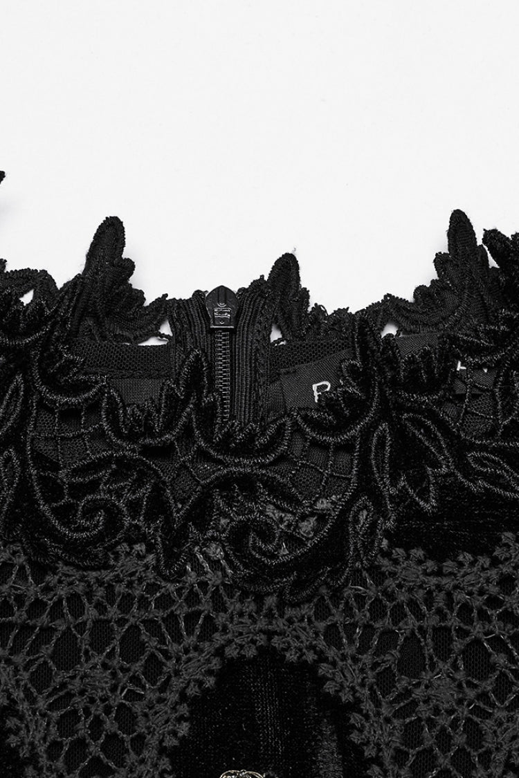 Black Long Puff Sleeves Print Embroidery Women's Gothic Blouse - Product - 5