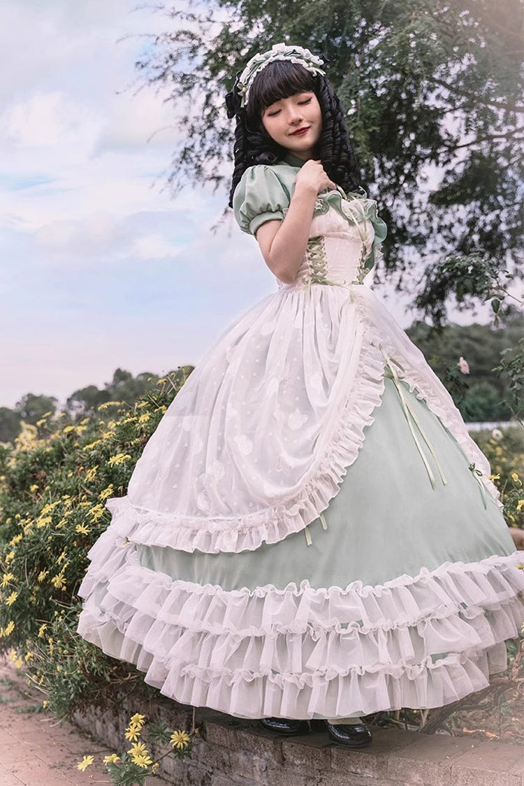 Green Multi-layer Ruffle Hanayome Lace Lace-Up Plus Size Sweet Lolita Jsk Dress (Long Version) - Product - 9