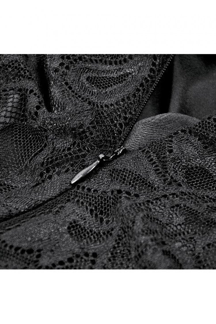 Black Lace-Up Women's Gothic High-Low Multi-Layered Ruffled Tail Lace Slip Dress - Product - 14