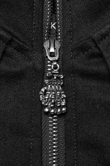 Black Denim Eyelet Rope Stand Collar Zipper Slim Irregular Womens Steampunk Coat - Product - 6