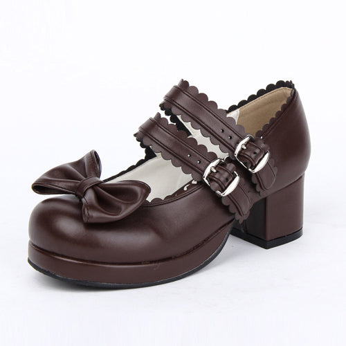 Double Buckle Bowknot Sweet Lolita Shoes - Product - 6