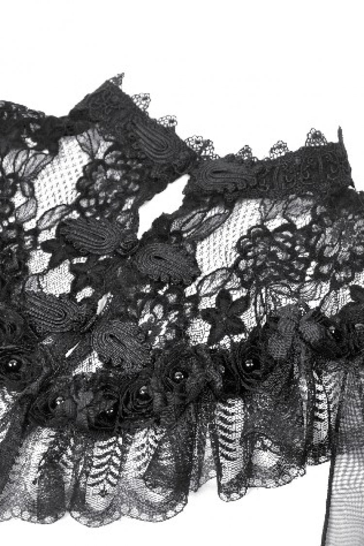 Black Sleeveless Ruffled Lace Spliced Mesh Women's Gothic Cape - Product - 14