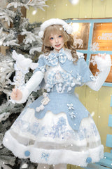 Light Blue [Rolling Snowballs] Printed Bow Sweet Lolita Jsk Dress Set - Product - 11