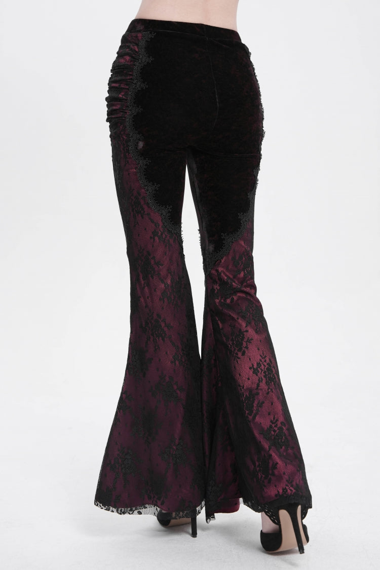 Red Floral Embroidery Stitching Lace Women's Gothic Pants - Product - 2