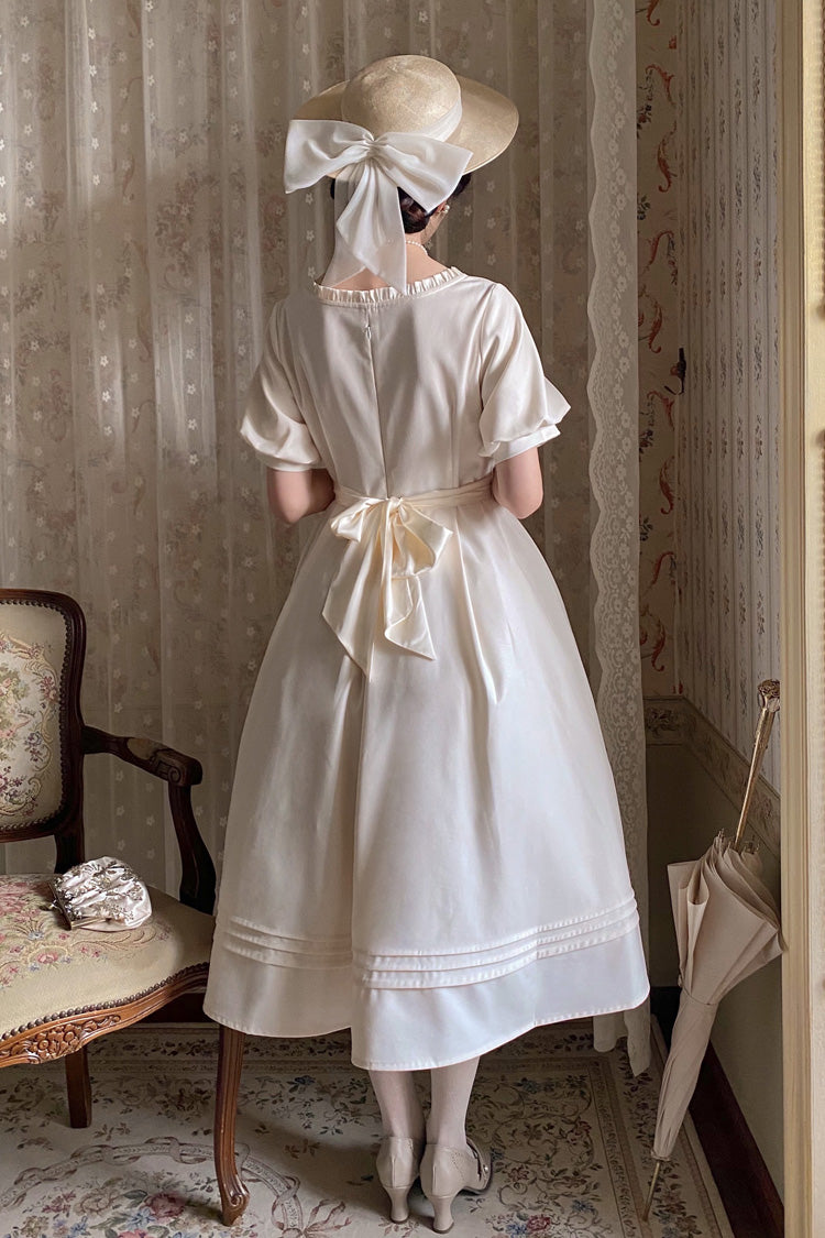 Apricot [Random Thoughts] Square Collar Short Sleeves Ruffle Classic Vintage Elegant Lolita Dress - Product - 15