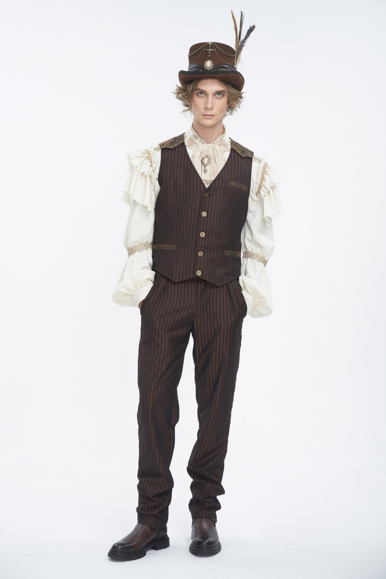 Brown Chain-Decorated Men's Gothic Accessory Gear Feather Top Hat - Product - 8